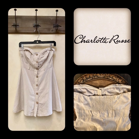 Charlotte Russe Dresses & Skirts - 🪘3/$35 Safari Style CHARLOTTE RUSSE A-Line Linen Khaki Strapless Dress-M